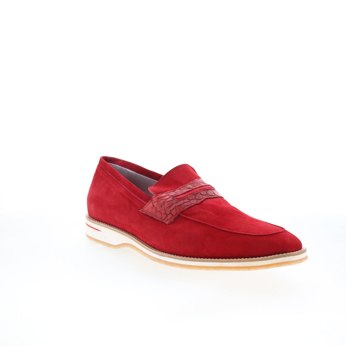 Zelli Italia Meo 3 Goat Suede Crocodile Mens Red Loafers Penny Shoes