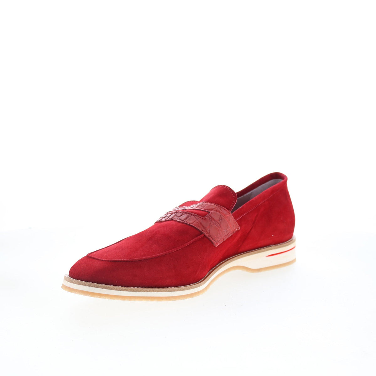 Zelli Italia Meo 3 Goat Suede Crocodile Mens Red Loafers Penny Shoes