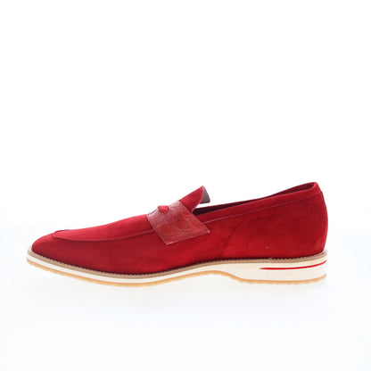 Zelli Italia Meo 3 Goat Suede Crocodile Mens Red Loafers Penny Shoes