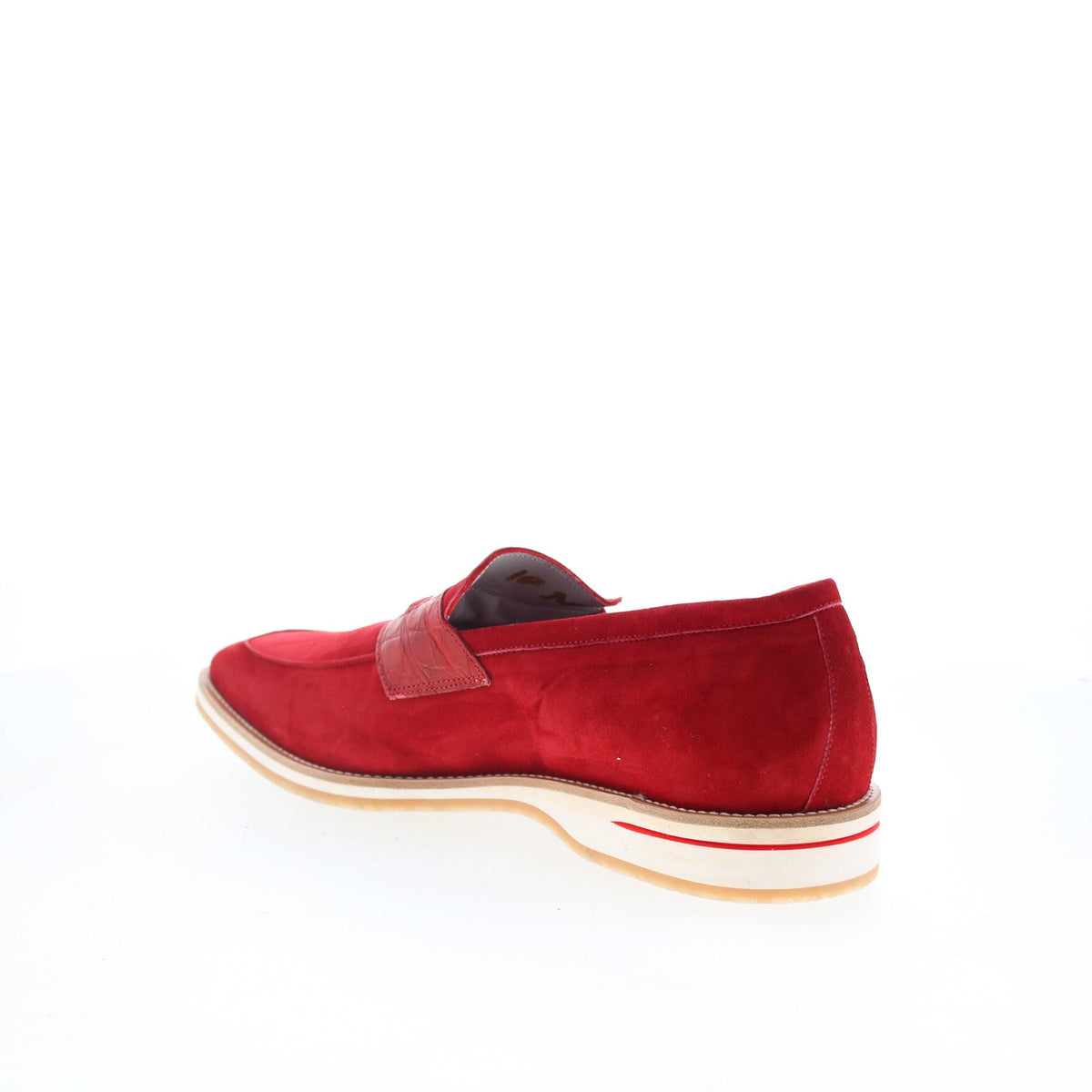Zelli Italia Meo 3 Goat Suede Crocodile Mens Red Loafers Penny Shoes