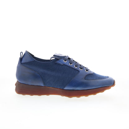 Di Bianco Forza Mens Blue Leather Lace Up Lifestyle Sneakers Shoes