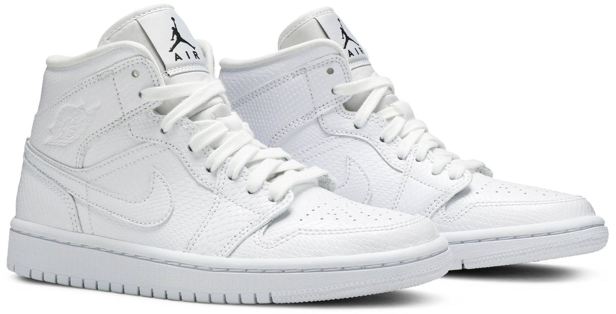 Nike Womens Air Jordan 1 Mid Sneakers - 'White Snakeskin'